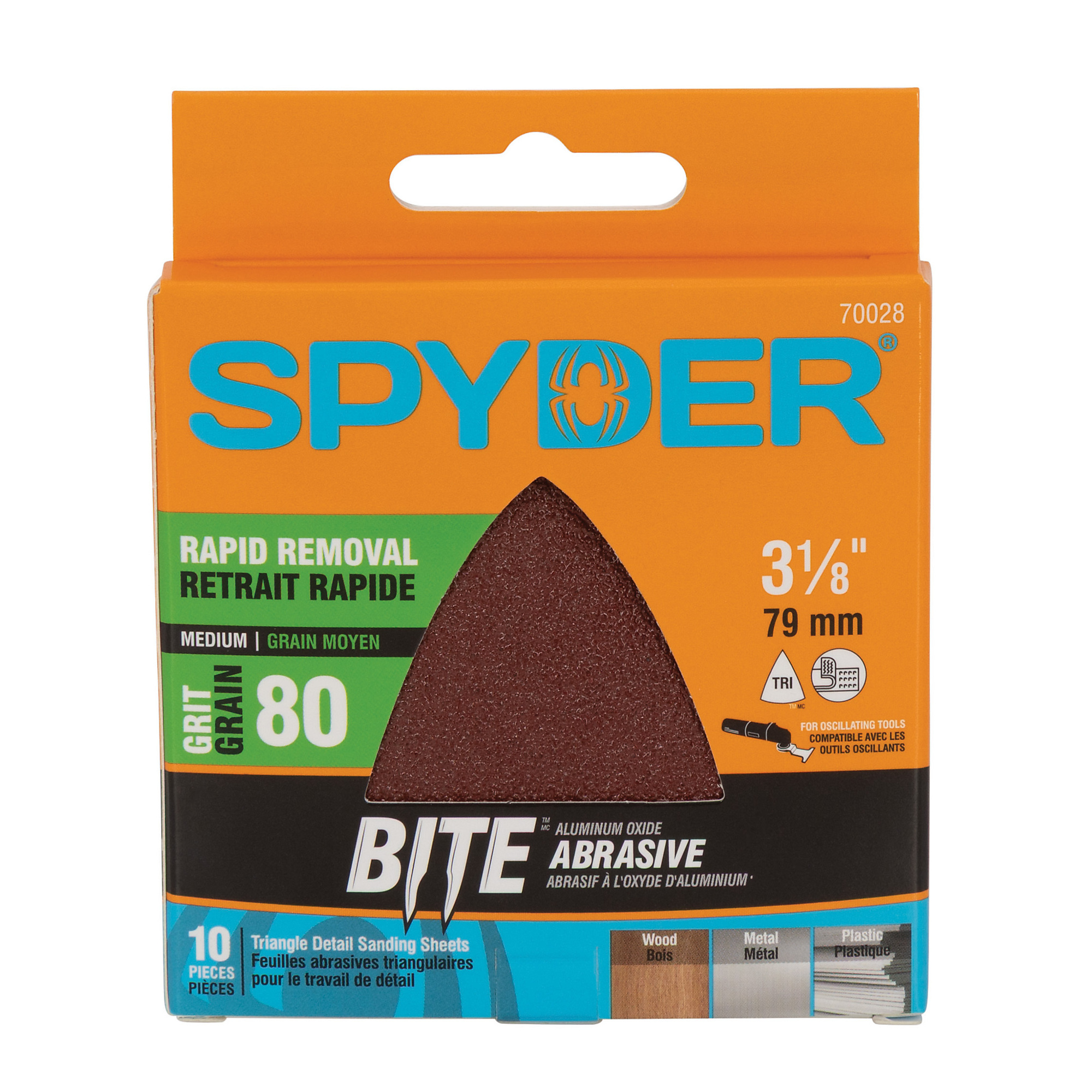 SPYDER 3-1/8-Inch 80-Grit Aluminum Oxide Triangular Detail Sanding Sheets (10-Pack) 70028